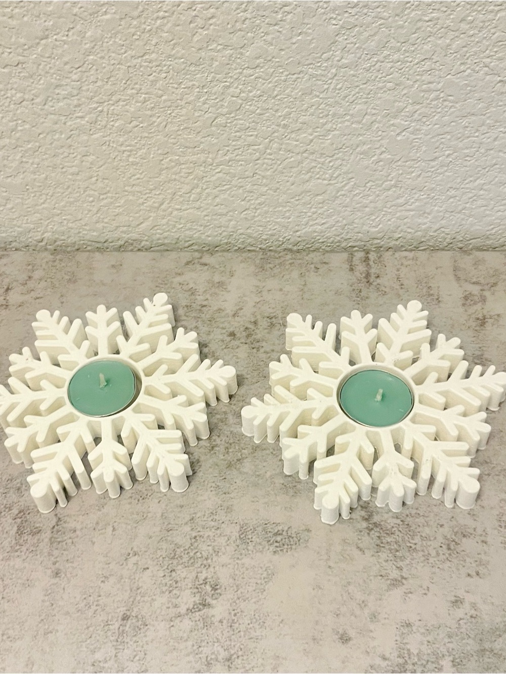 White Snowflake Teal Tea Light Holders - Decorative Holiday Set